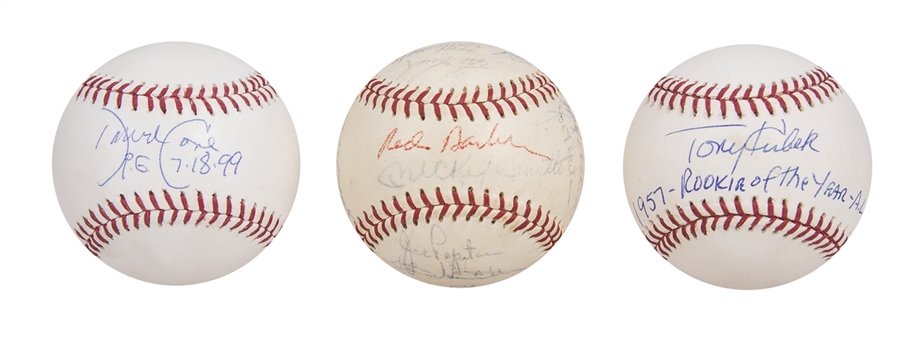 Lot of (3) New York Yankees Team and Star Signed Baseballs Including a 1966 Team Signed Baseball with 22 Signatures Including Mantle & Maris (PSA/DNA & JSA) 